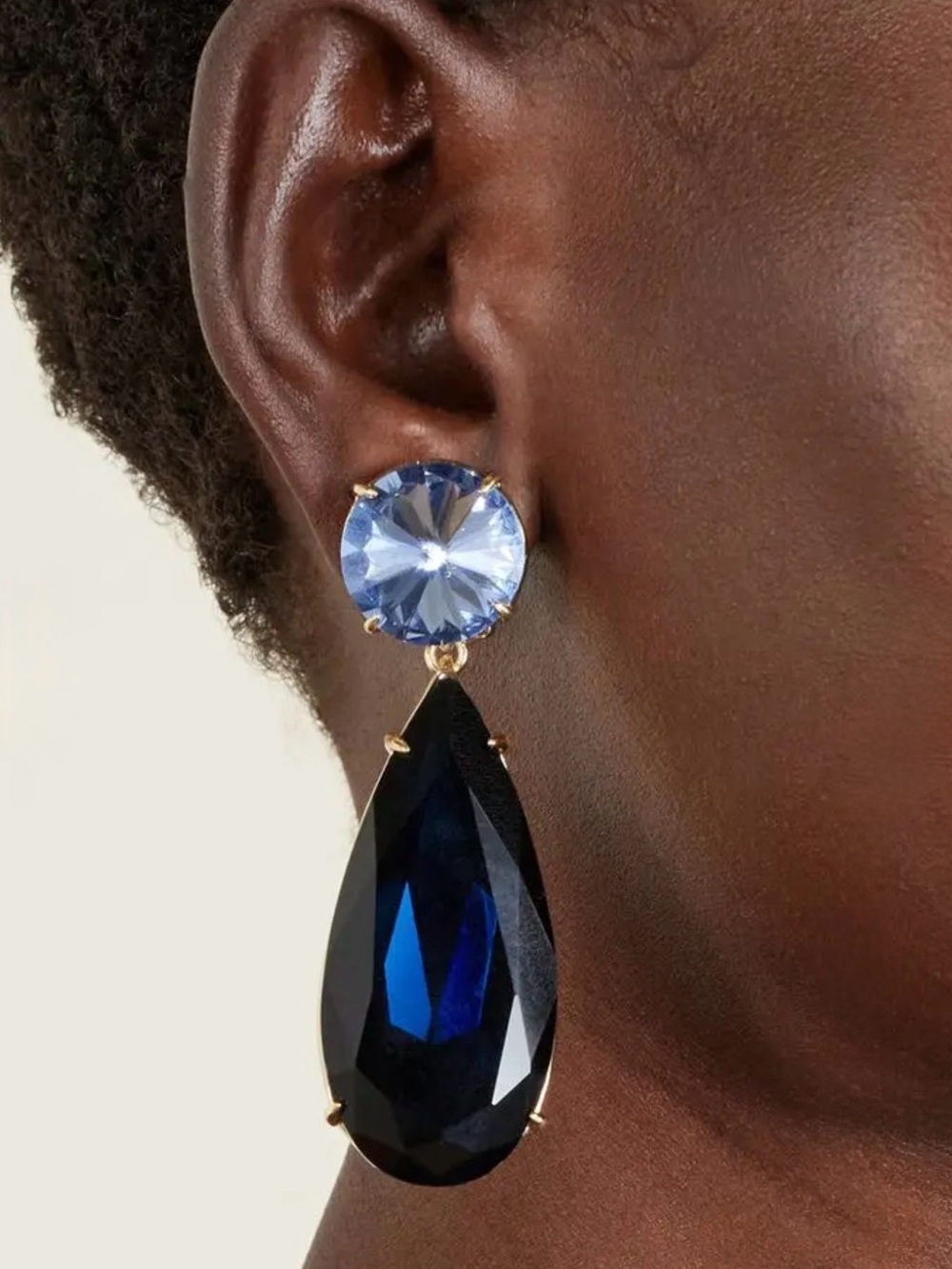 Carolina Herrera Navy and Light Blue Teardrop Crystal Earrings NEW. AUTHENTIC